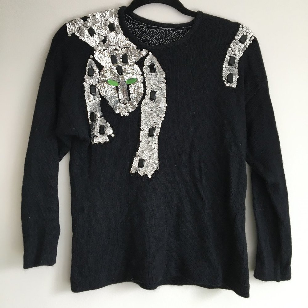 VTG Sequin Unique Beaded Leopard Vintage Sweater
